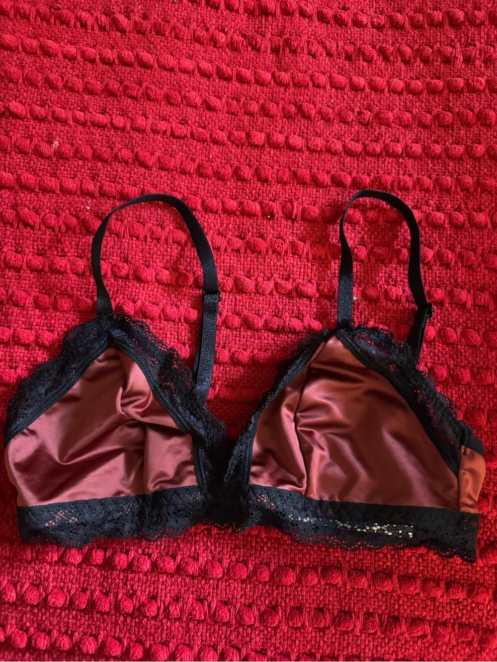 Satin Lace Bralette in Deep Red and Black